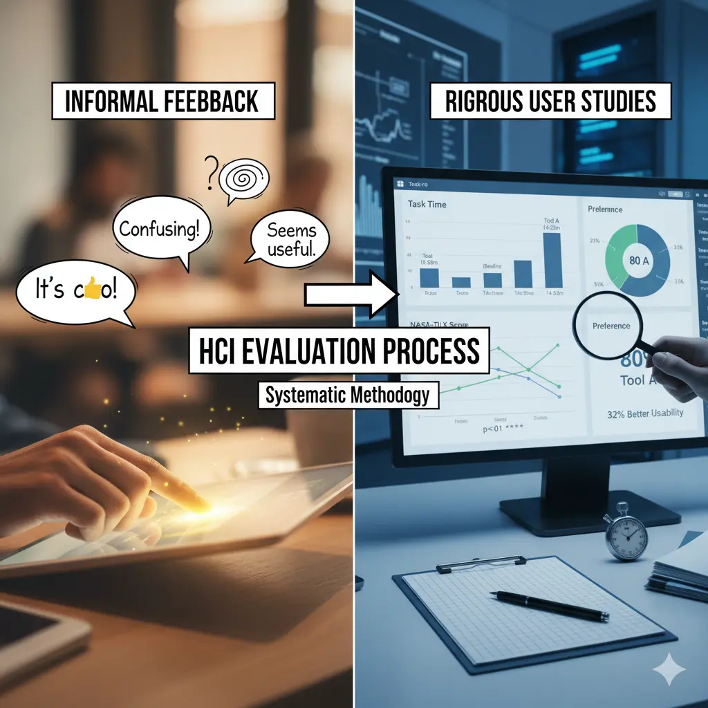 The HCI Evaluation Process: From Informal Feedback to Precise User Studies